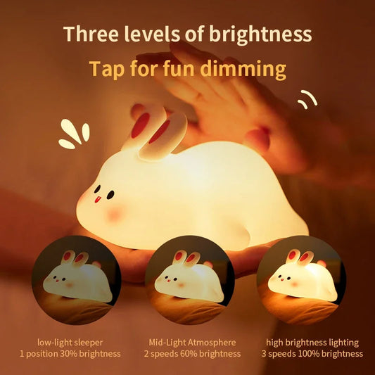 Silicon Rabbit Lamp - Cute Lamps - Rechargeable Rabbit Lamp With Touch Sensor - Bunny Night Lamps for Kids